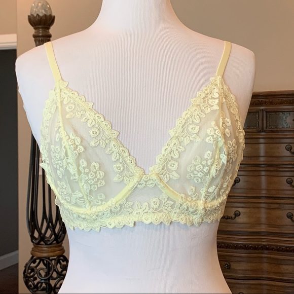 32A NWT Free People Veronica Yellow Lace Underwire Bra Sheer Floral - Picture 5 of 12